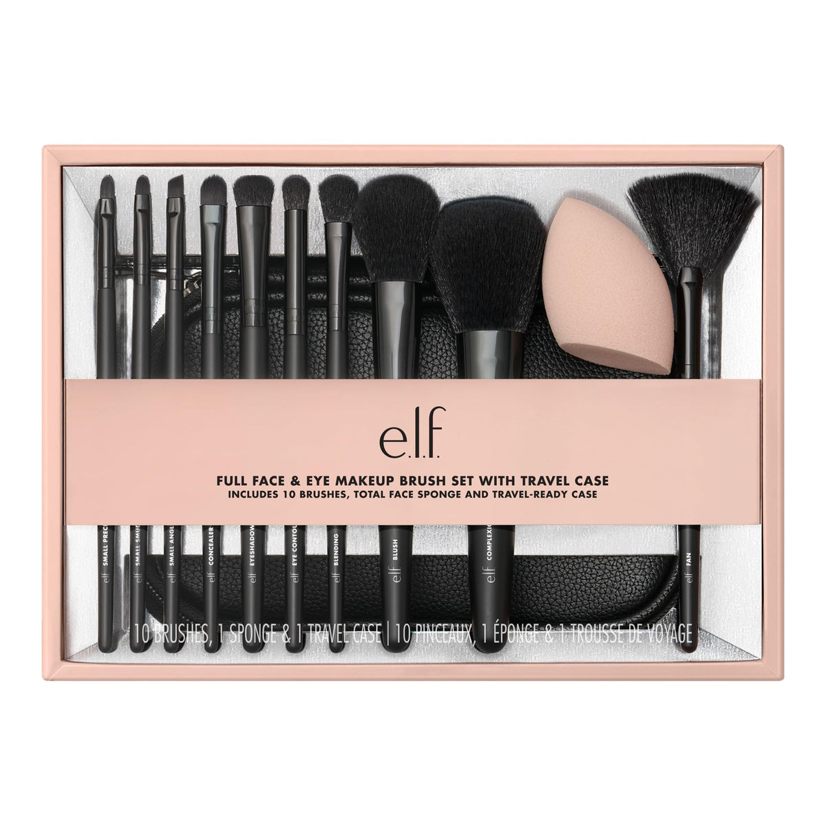 Discover the e.l.f. Full Face Makeup Brush Set, featuring 10 brushes and 1 sponge, all in a travel-ready case. 100% genuine product.