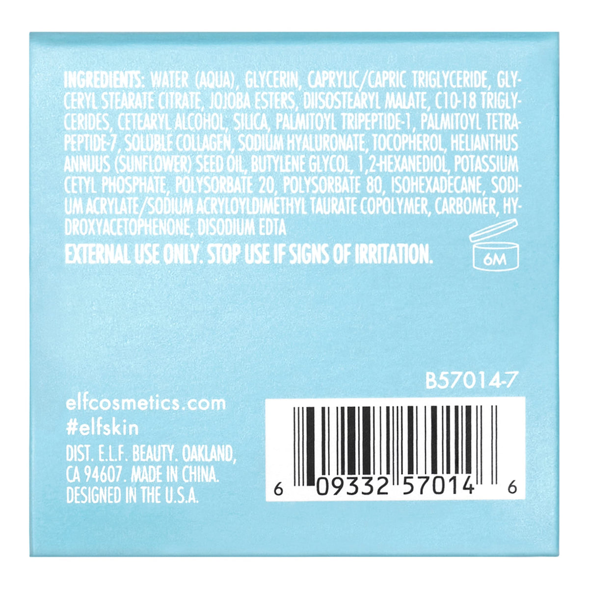Official e.l.f. SKIN Holy Hydration Eye Cream packaging, featuring ingredient details and usage instructions. Perfect for hydration.