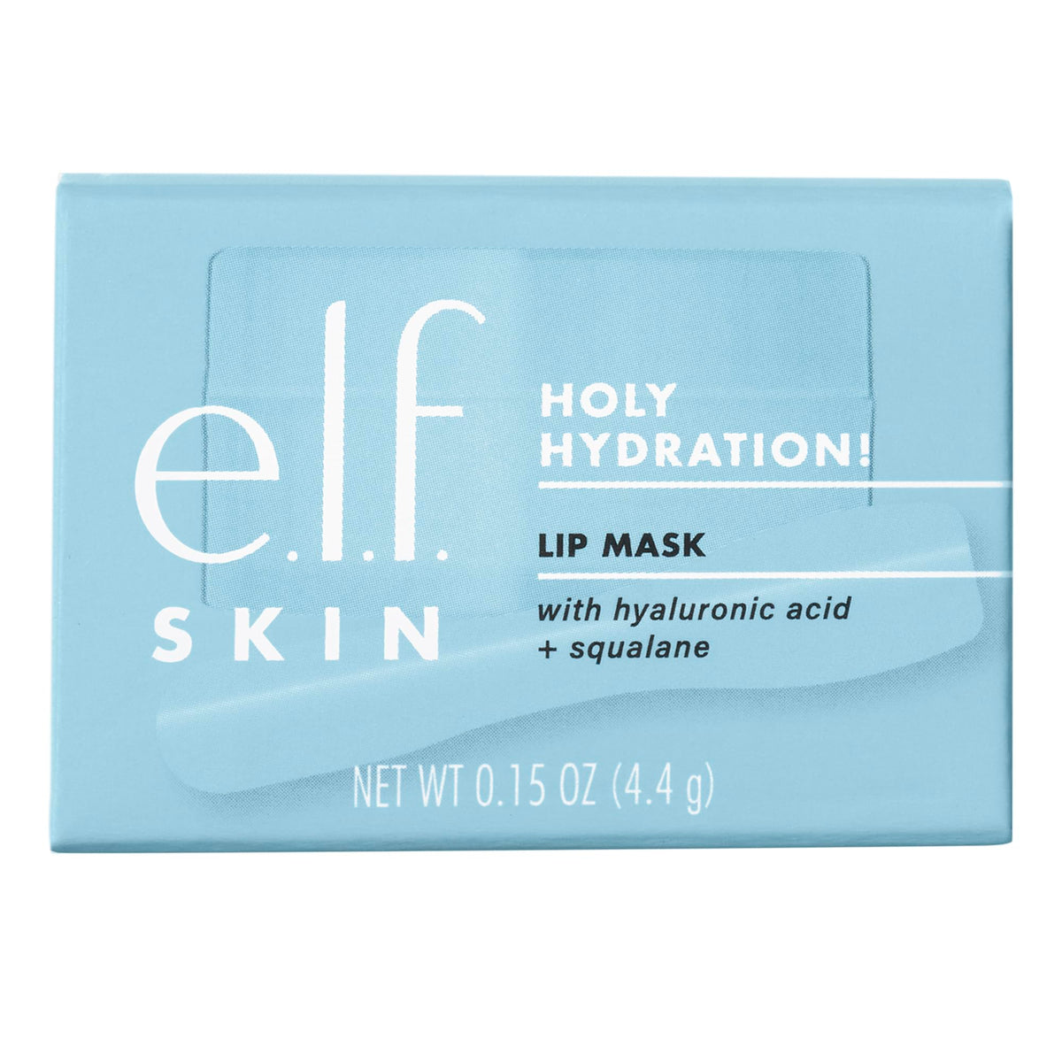 Official e.l.f. SKIN Holy Hydration Lip Mask packaging featuring hyaluronic acid and squalane, 0.15 oz. for ultimate hydration.