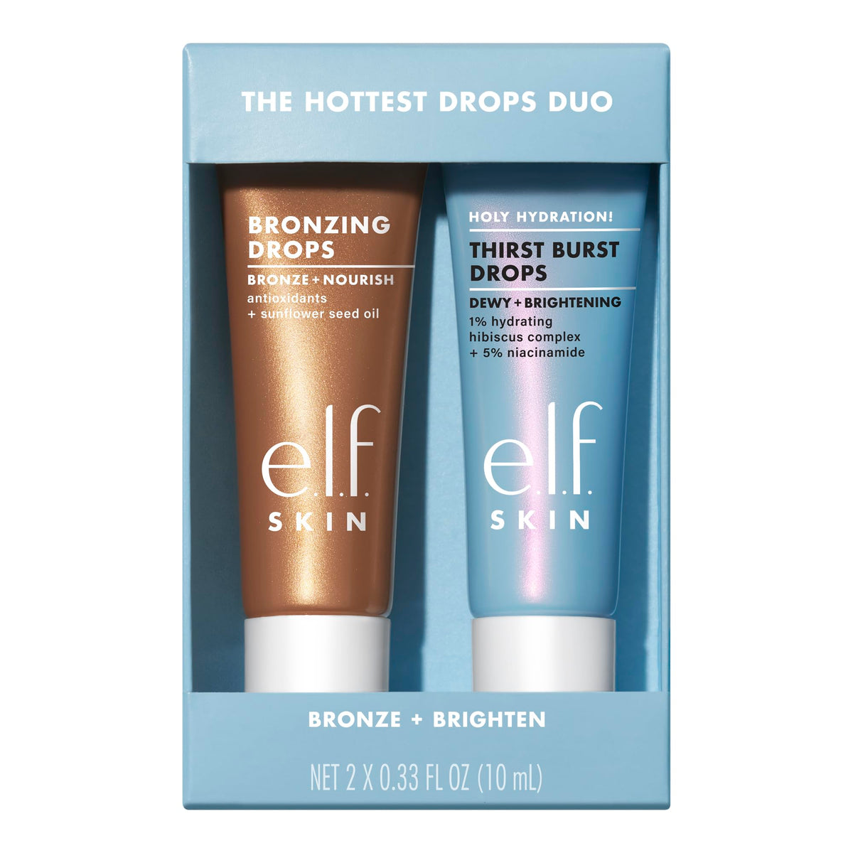 Discover the e.l.f. SKIN The Hottest Drops Duo, featuring authentic bronzing and hydrating drops for radiant skin.