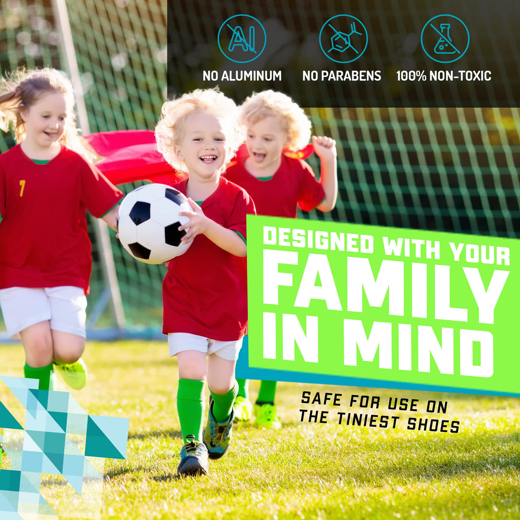 Elite Sportz Shoe Deodorizer in attractive packaging, highlighting family safety and non-toxic formula. Available at Curat Cart.