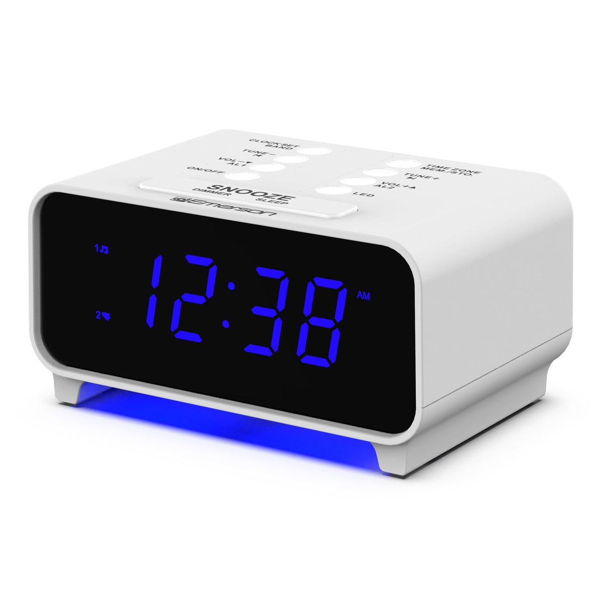 Emerson SmartSet Dual Alarm Clock features a sleek design and bright blue display. 100% genuine product for reliable timekeeping.
