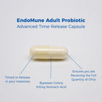Endomune Advanced Probiotic Supplement features a time-release capsule designed for full CFU delivery. Available at Curat Cart.