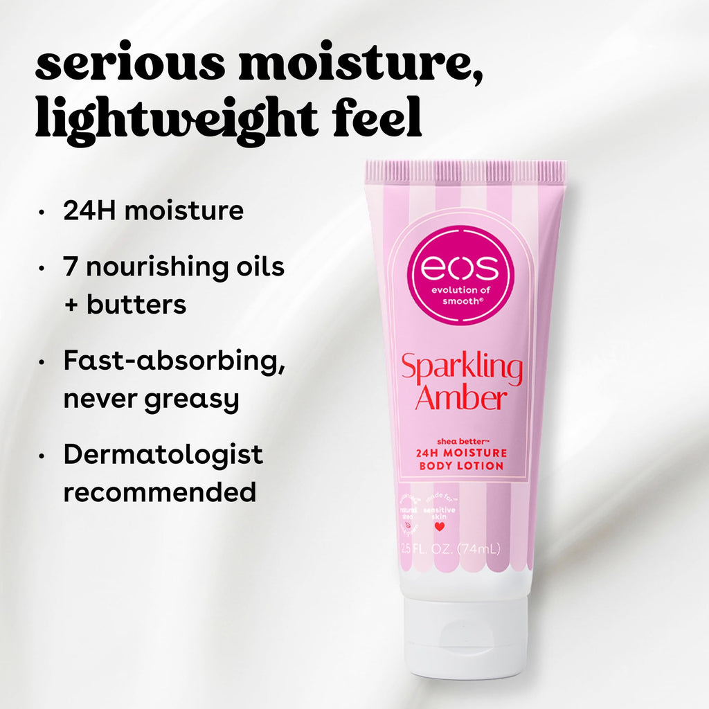 eos 24H Moisture Travel Body Lotion offers serious hydration with 7 oils. Available online, perfect for travel.
