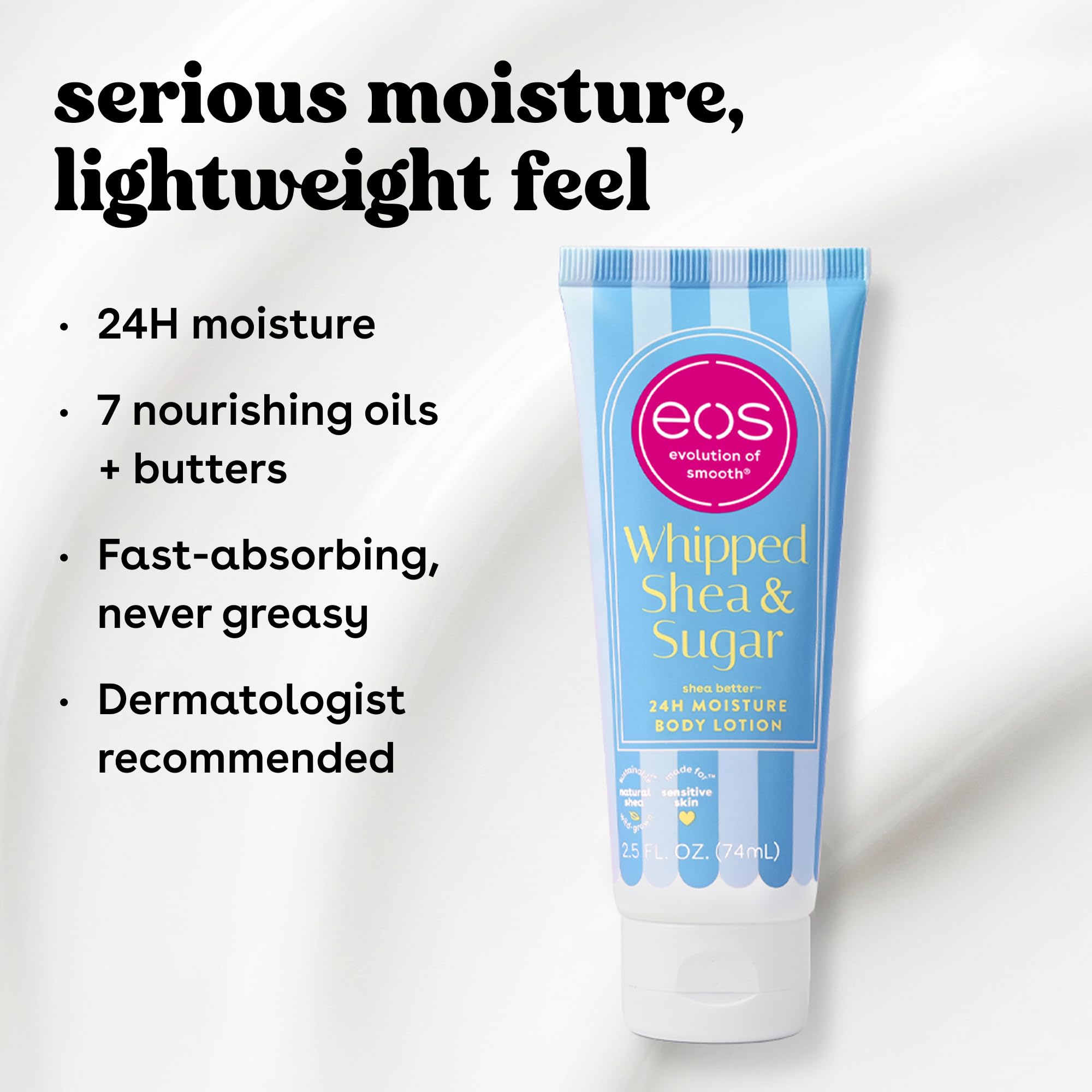 Experience serious moisture with eos 24H Moisture Body Lotion. Lightweight, fast-absorbing, dermatologist recommended, authentic product.