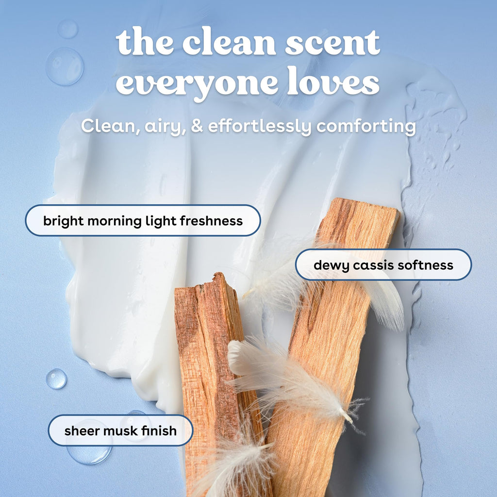 Premium imported EOS body lotion with a clean scent, featuring notes of bright freshness, soft cassis, and sheer musk.