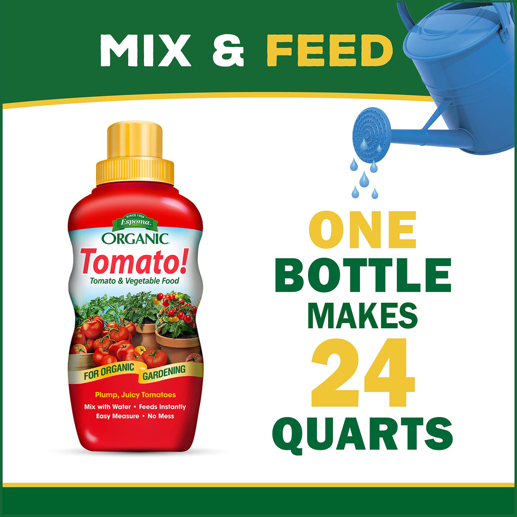 Espoma Organic Tomato Plant Food in official packaging, makes 24 quarts for healthy, juicy tomatoes. Available at Curat Cart.