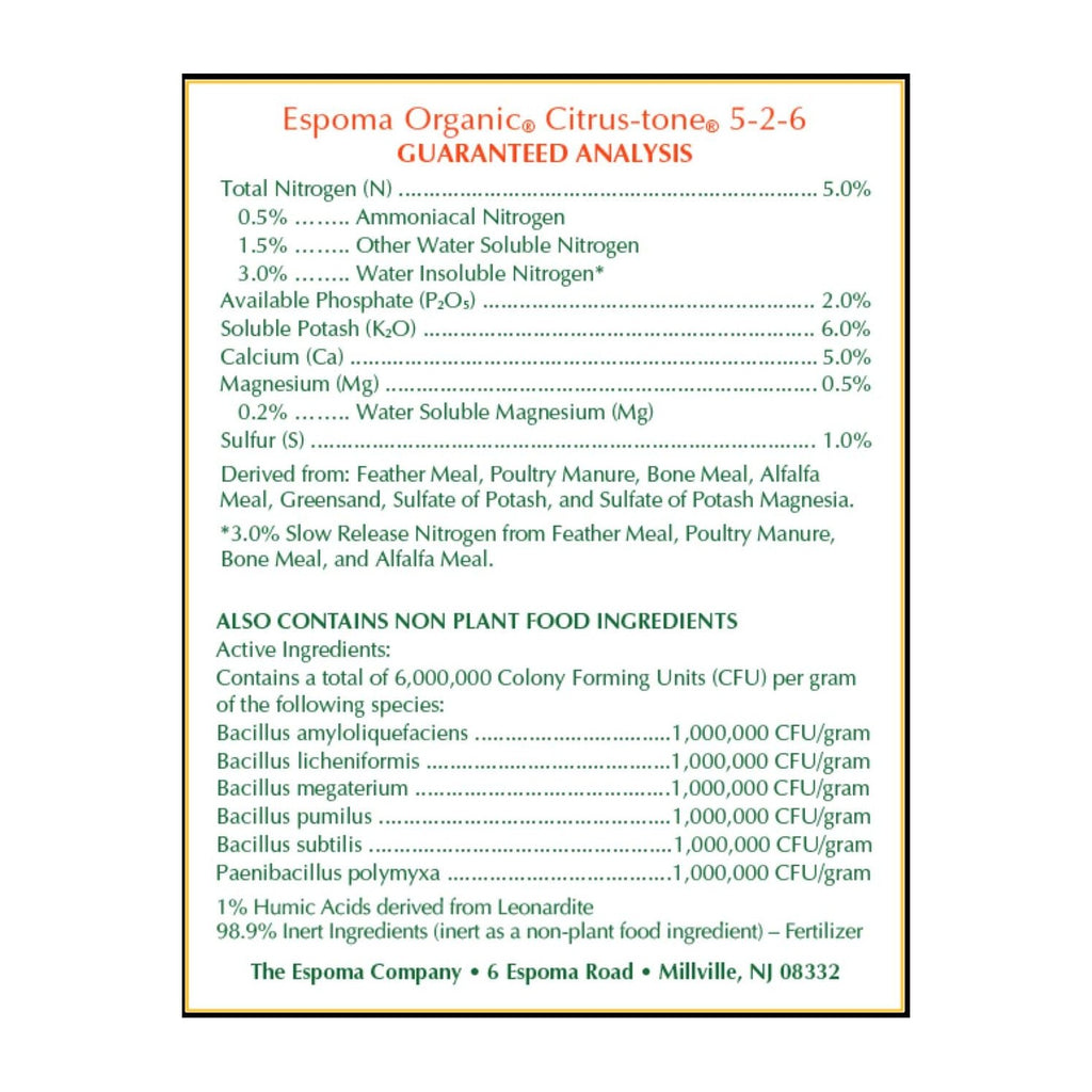 Espoma Organic Citrus-Tone Fertilizer offers high-quality packaging with essential nutrients for vibrant citrus growth. Available at Curat Cart.