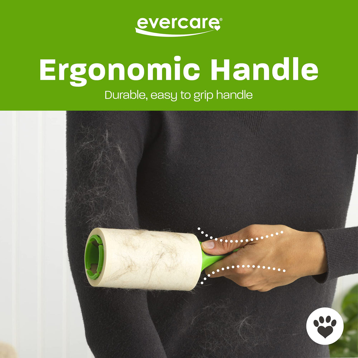 Evercare Extra Sticky Lint Roller features a durable, ergonomic handle for easy grip. Available at Curat Cart for effective lint removal.