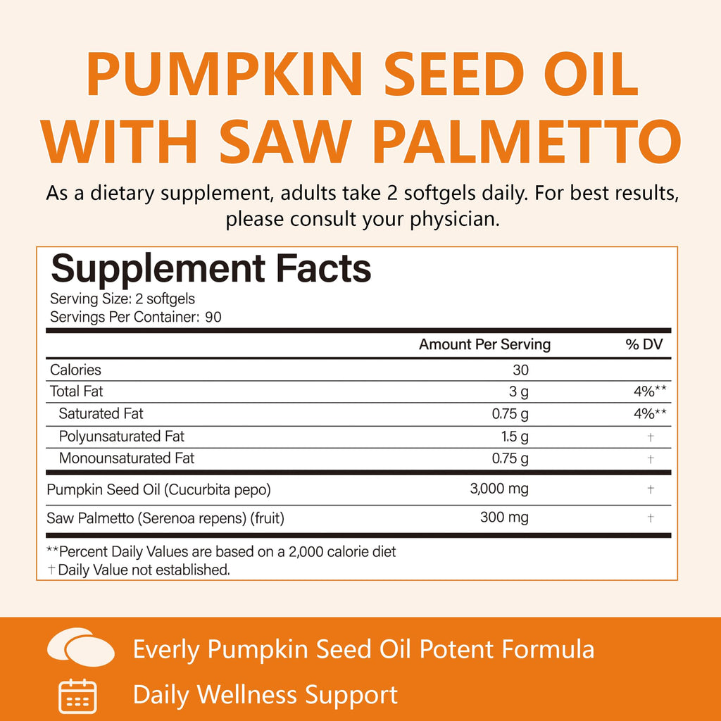 Detailed supplement facts for Everly Pumpkin Seed Oil in official packaging, highlighting quality ingredients at Curat Cart.