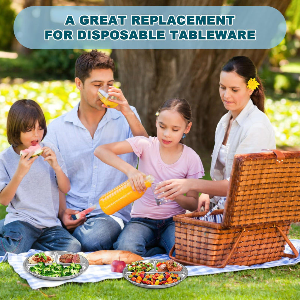 Discover the EWFEN Stainless Steel Toddler Plate, perfect for outdoor dining. Durable, eco-friendly, and stylish from Curat Cart.