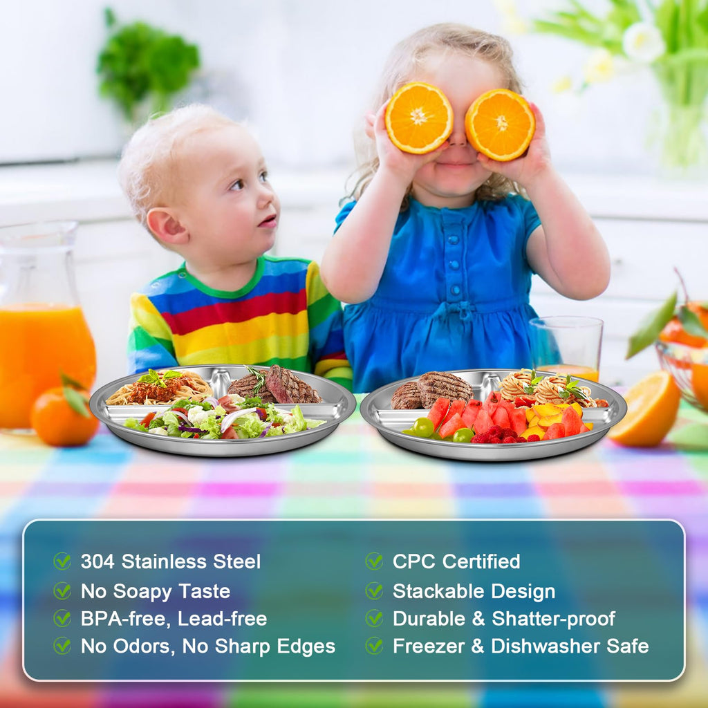 EWFEN Stainless Steel Toddler Plate in high-quality finish, perfect for kids' meals. Durable, stackable, and dishwasher safe at Curat Cart.