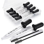Authentic 8-piece set of 1mL glass eye droppers, featuring graduated markings for precise measurement, included with two brushes.