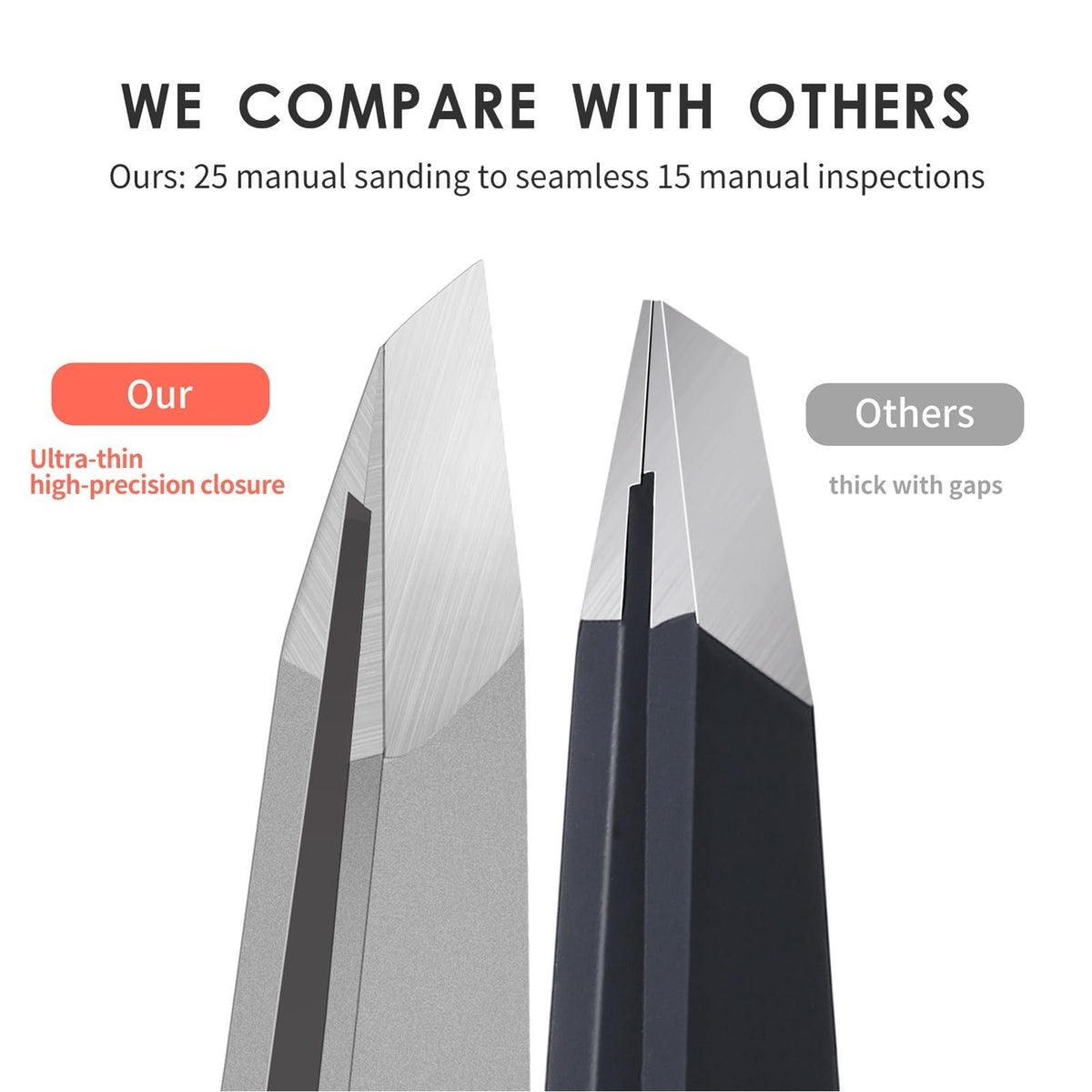 Visual comparison of eyebrow hair removal tweezers, highlighting ultra-thin closure and quality. Verified by CuratCart.