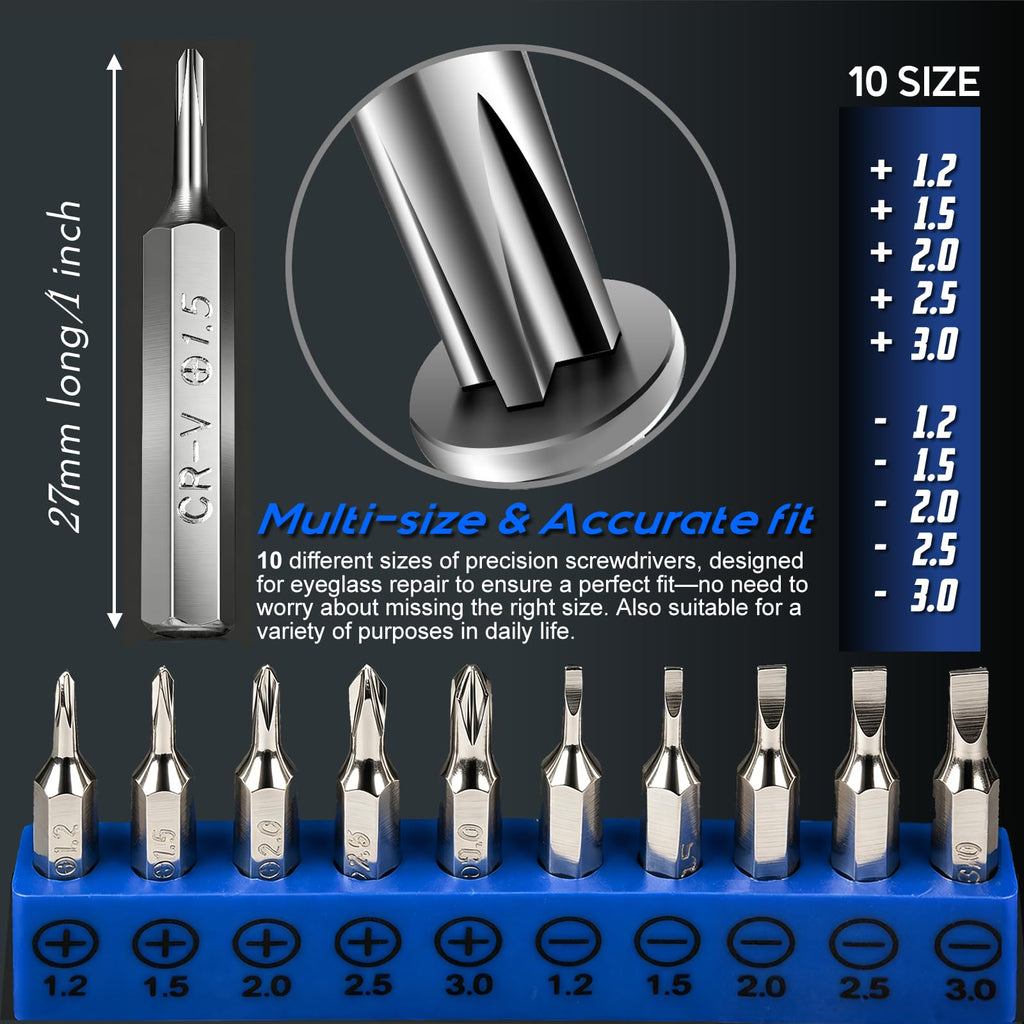 MINGFIX Eyeglass Repair Kit features ten precision screwdrivers in official packaging, ensuring quality and versatility for daily repairs. Available at Curat Cart.