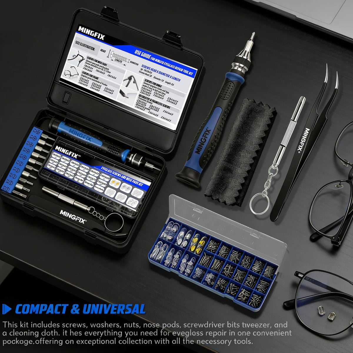 MINGFIX Eyeglass Repair Kit offers comprehensive tools for quick repairs. Perfect for daily use, available at Curat Cart.