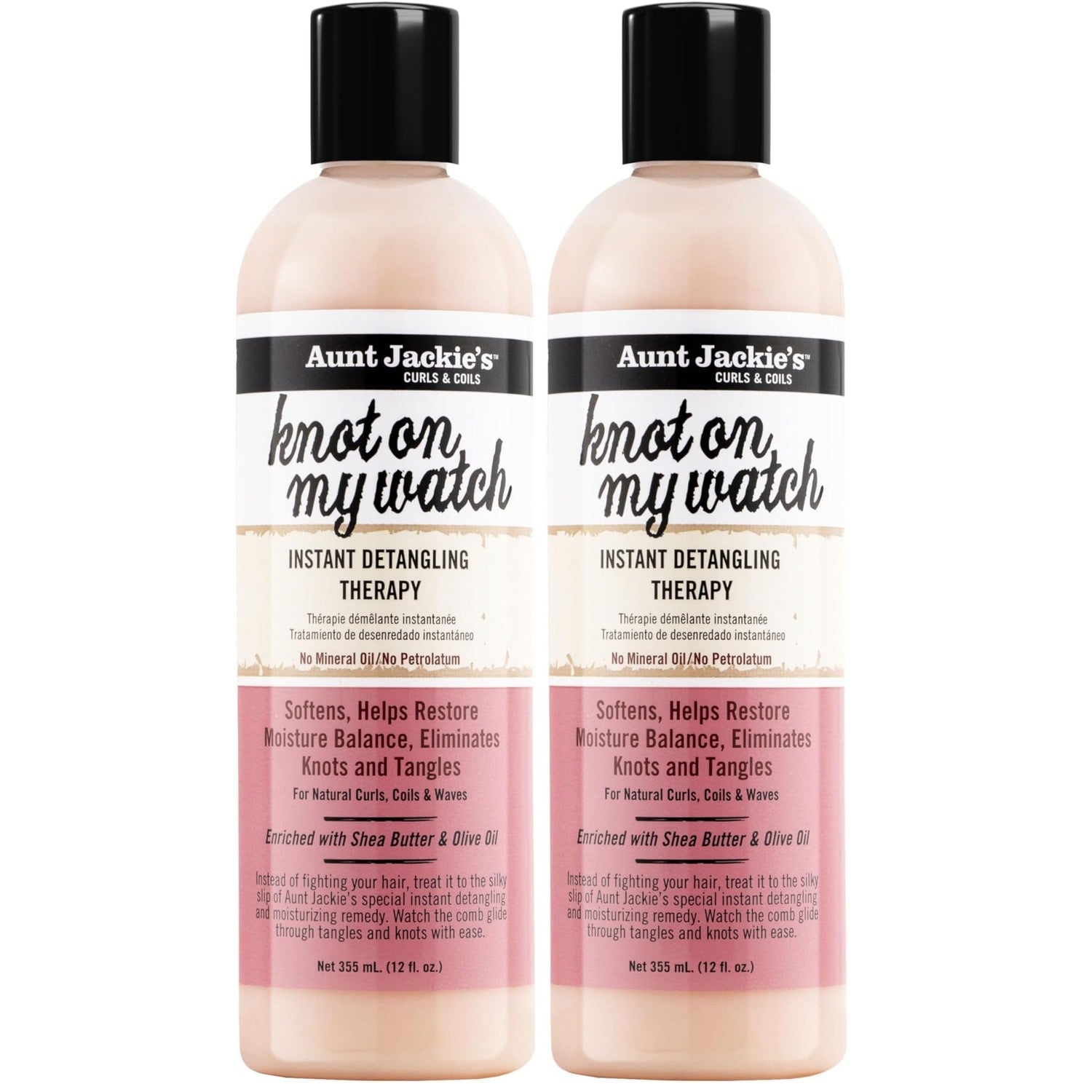 Aunt Jackie's Curls and Coils Knot On My Watch, Large 24oz Family Sized Pump, Instant Hair Detangling Therapy for Natural Curls, Coils and Waves, Pink…