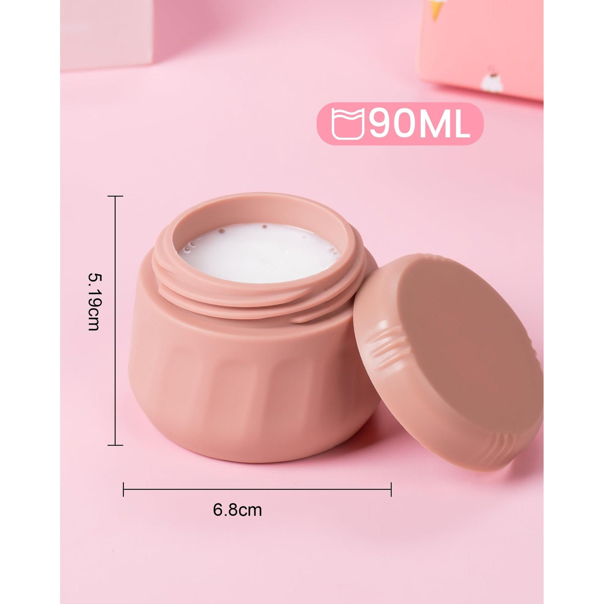 Compact 90ml pink travel container for toiletries, designed for convenience. Verified by CuratCart for quality assurance.