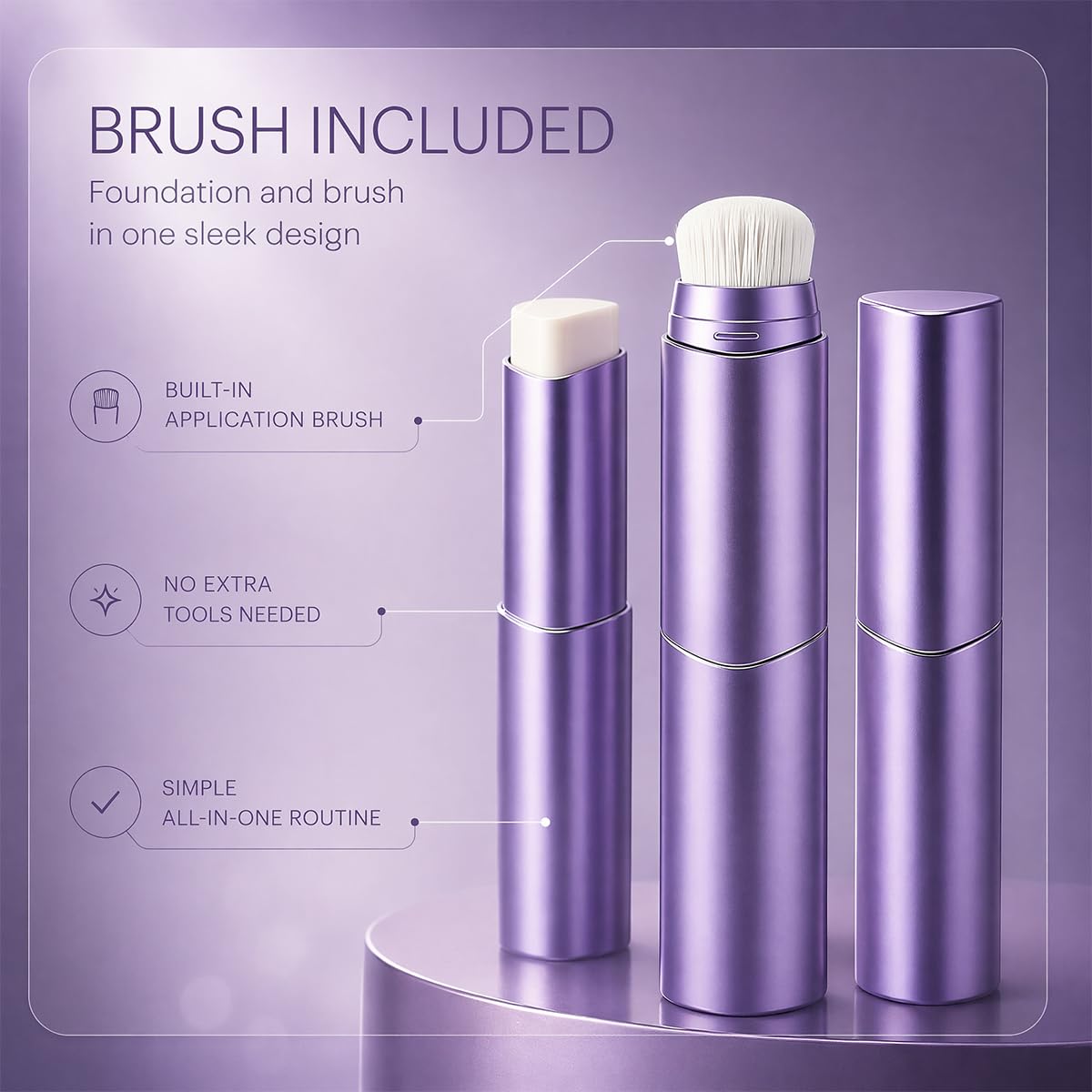 Experience the exclusive Face Color Love Foundation Stick with built-in brush, specially curated by Curat Cart for flawless application.