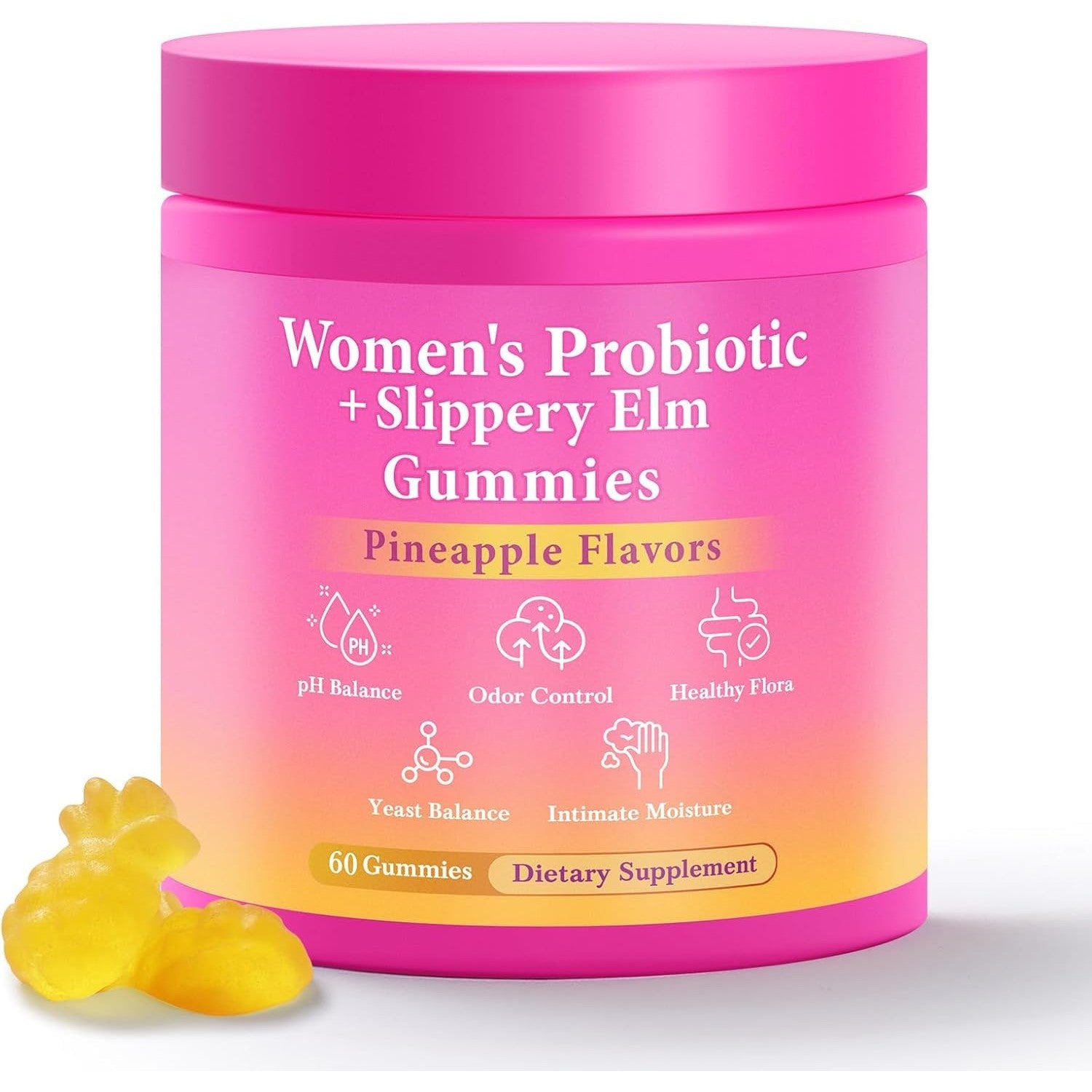 BURMINY Her Juicy Feminine Probiotics Gummies, Premium Feminine Balance Probiotics with Slippery Elm for Women's pH Balance and Freshness – Support Daily Wellness & Comfort 120 Pineapple Gummies