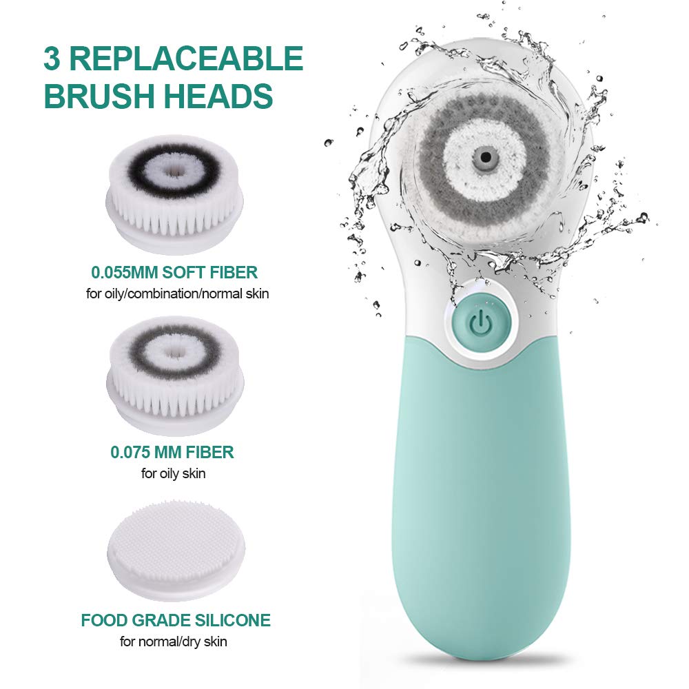 Electric facial cleansing brush with three replaceable brush heads, available in India. Order online for glowing skin.