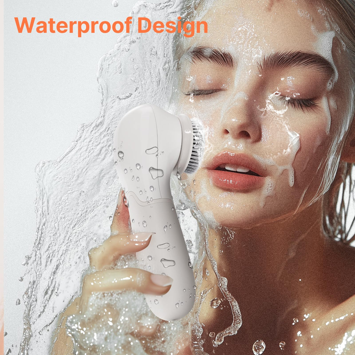 100% Genuine waterproof electric facial cleansing brush in action, deeply cleaning skin with a stylish design.