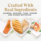 Fancy Feast Gourmet Wet Cat Food features real salmon, chicken, tuna, shrimp, and ocean whitefish, specially curated by Curat Cart.