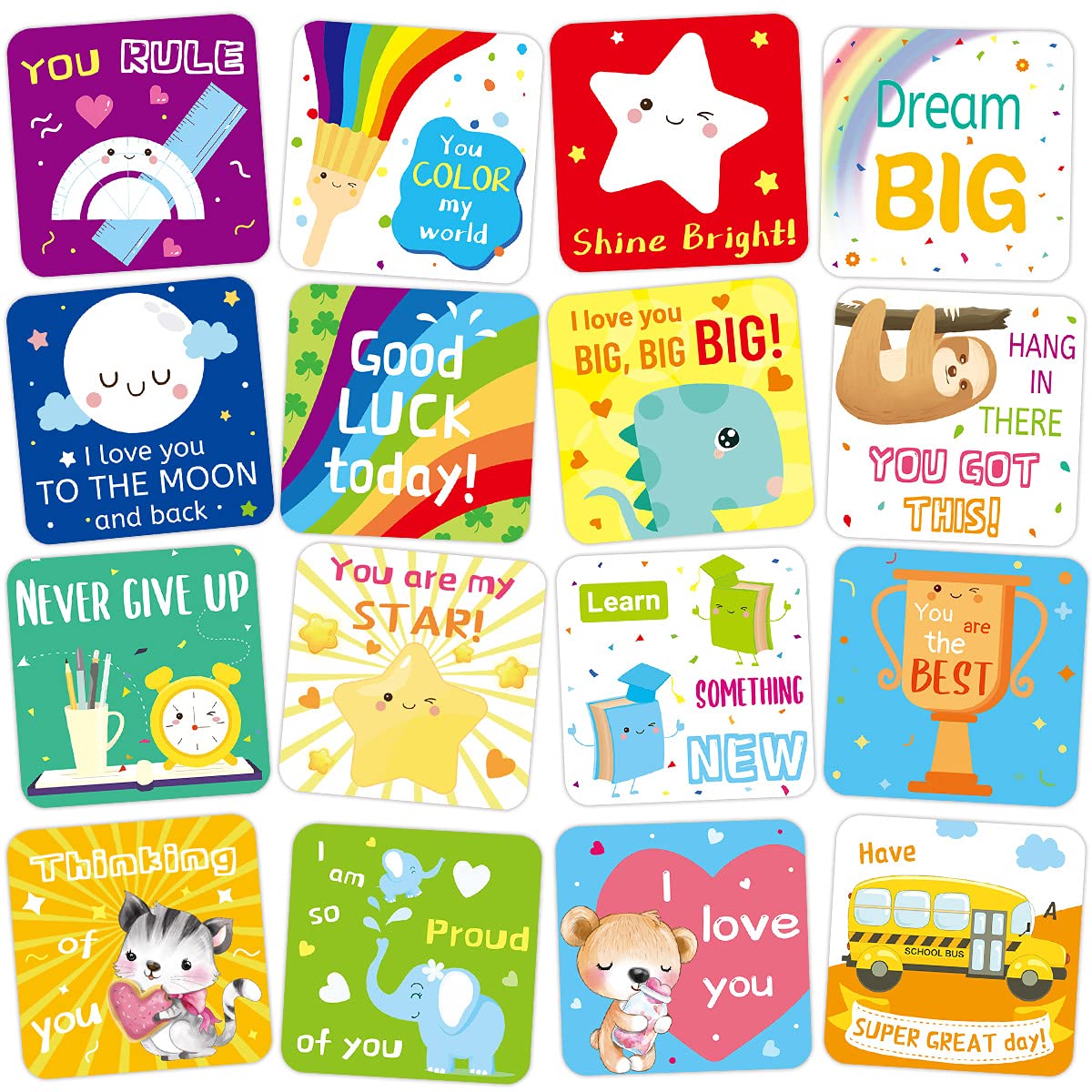 Bright and cheerful Fancy Land Lunch Box Notes for Kids, featuring motivational messages. Premium import available at Curat Cart.