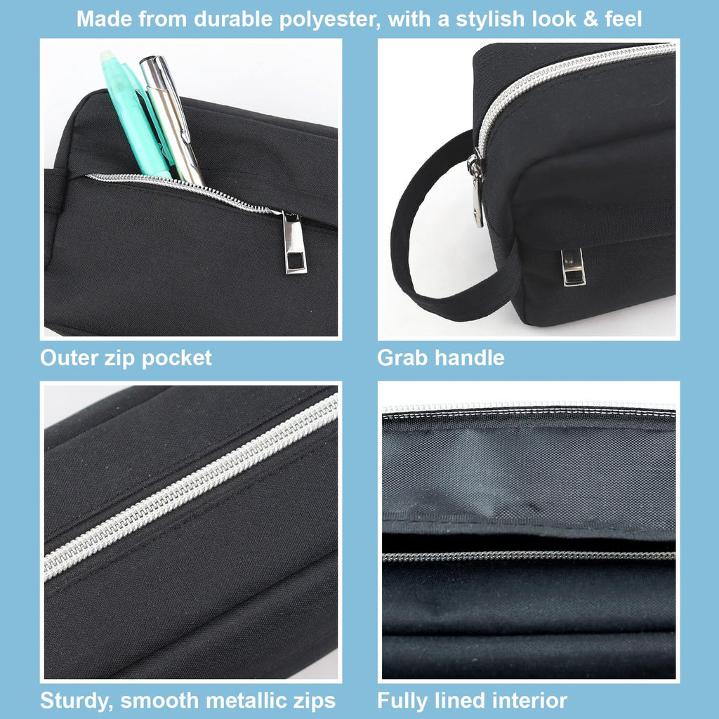 Fashion Black Pencil Case, specially curated by Curat Cart, features durable polyester, smooth zips, and a fully lined interior.