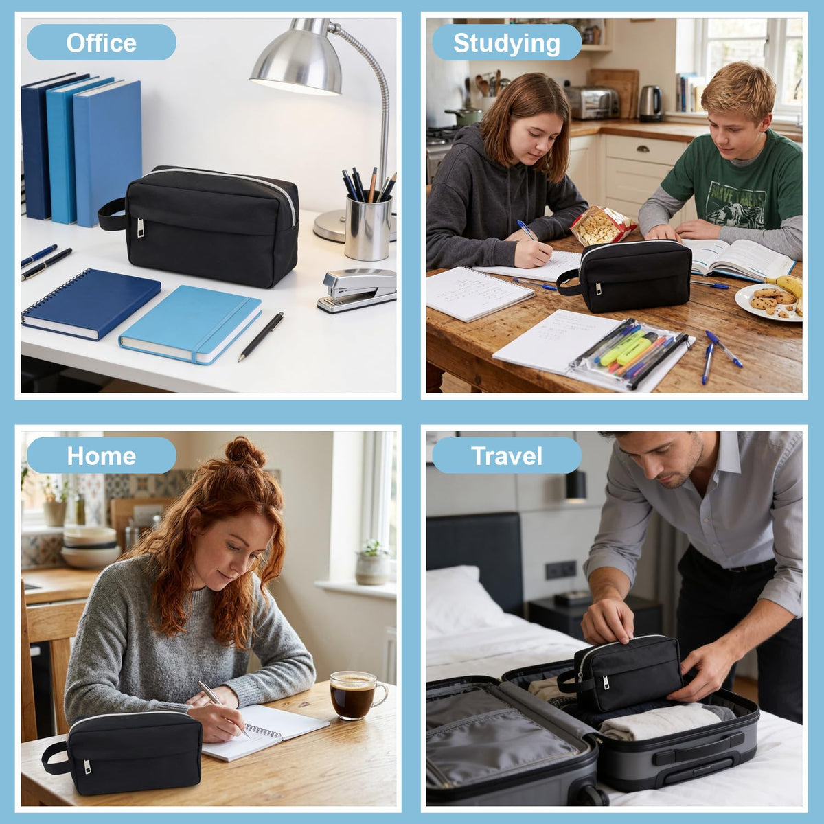 Stylish black pencil case, a premium import from Curat Cart, perfect for studying, travel, or home use. Stay organized in style.