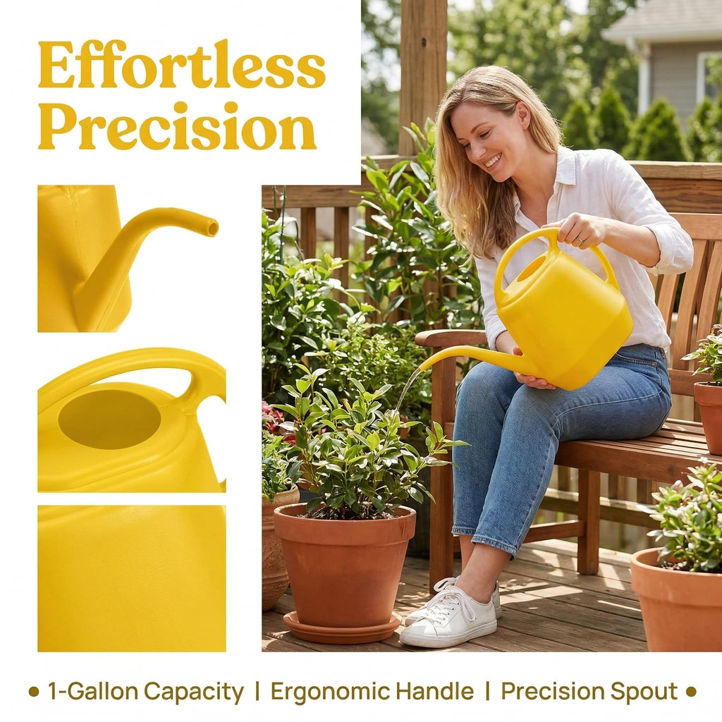 Fasmov Watering Can in vibrant yellow, featuring ergonomic handle and precision spout, available at Curat Cart. Perfect for effortless watering.