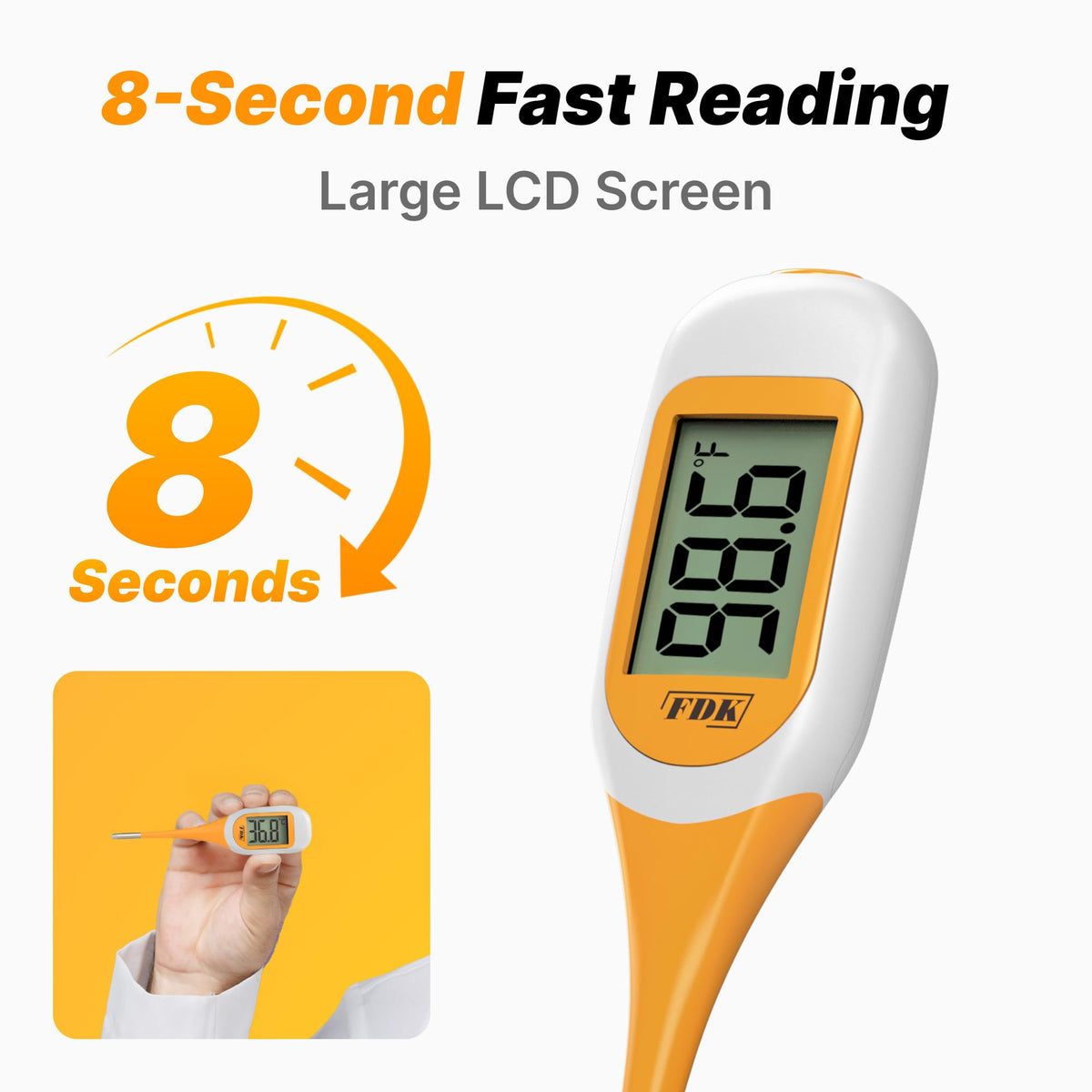FDK Digital Pet Thermometer offers 8-second fast reading with a large LCD screen. A premium import available at Curat Cart.