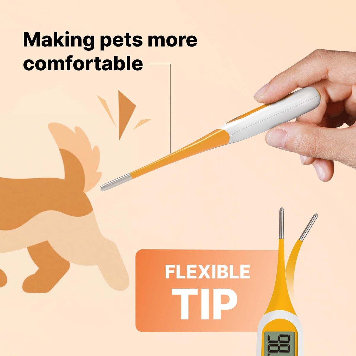 FDK Digital Pet Thermometer with flexible tip ensures comfort for pets. 100% Authentic, available at Curat Cart in India.