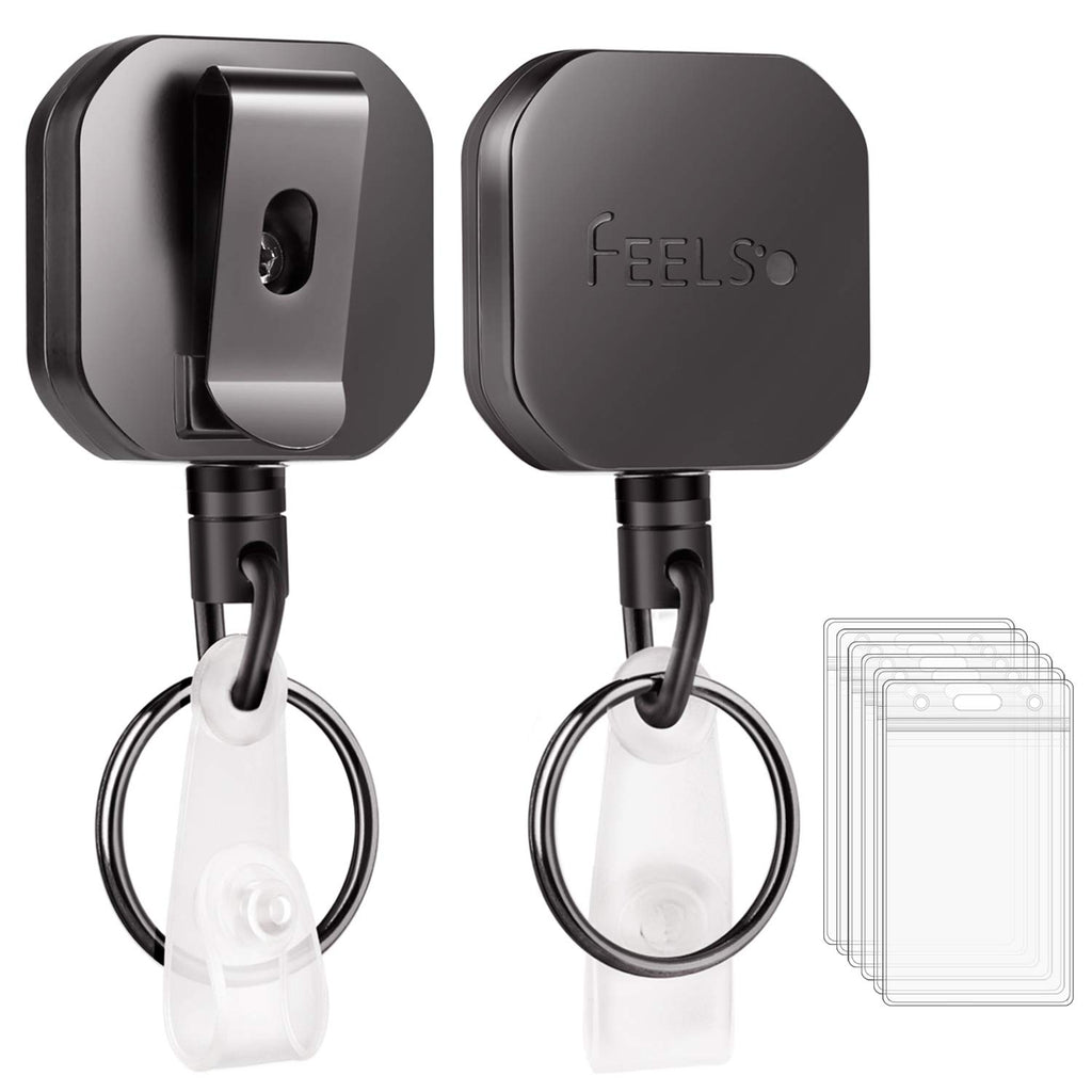 Premium imported FEELSO Retractable Badge Holder with clear ID sleeves, ideal for professionals. Available at Curat Cart.