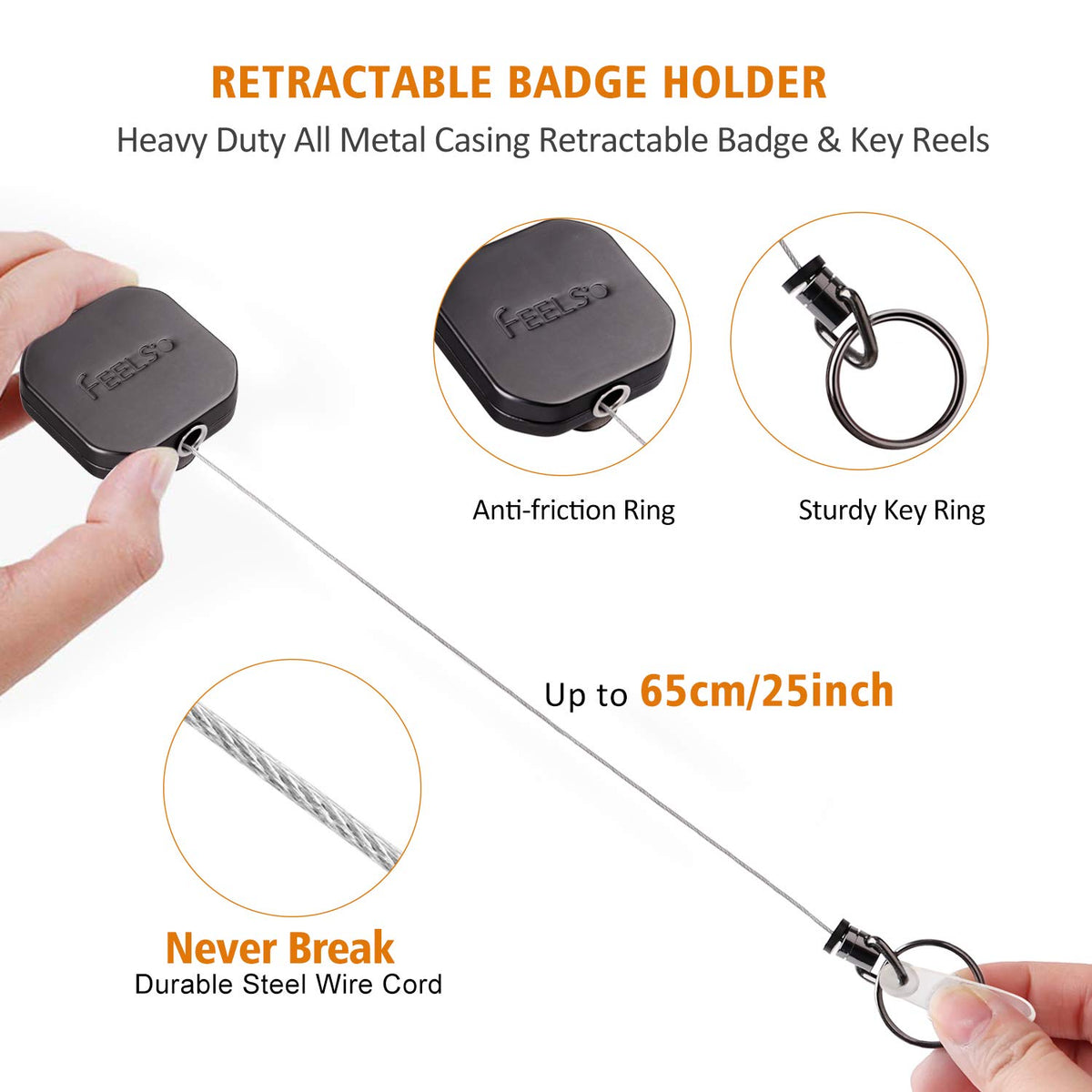 Durable FEELSO retractable badge holder with high-quality finish, featuring a sturdy key ring and anti-friction design, available at Curat Cart.
