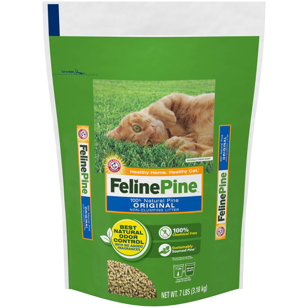 Feline Pine Cat Litter, a premium imported product, offers 100% natural pine for effective odor control. Available at Curat Cart.