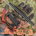Ferro Rod Fire Starter with ergonomic grip, 20,000+ strikes, available in India at Curat Cart. 100% Authentic for outdoor enthusiasts.
