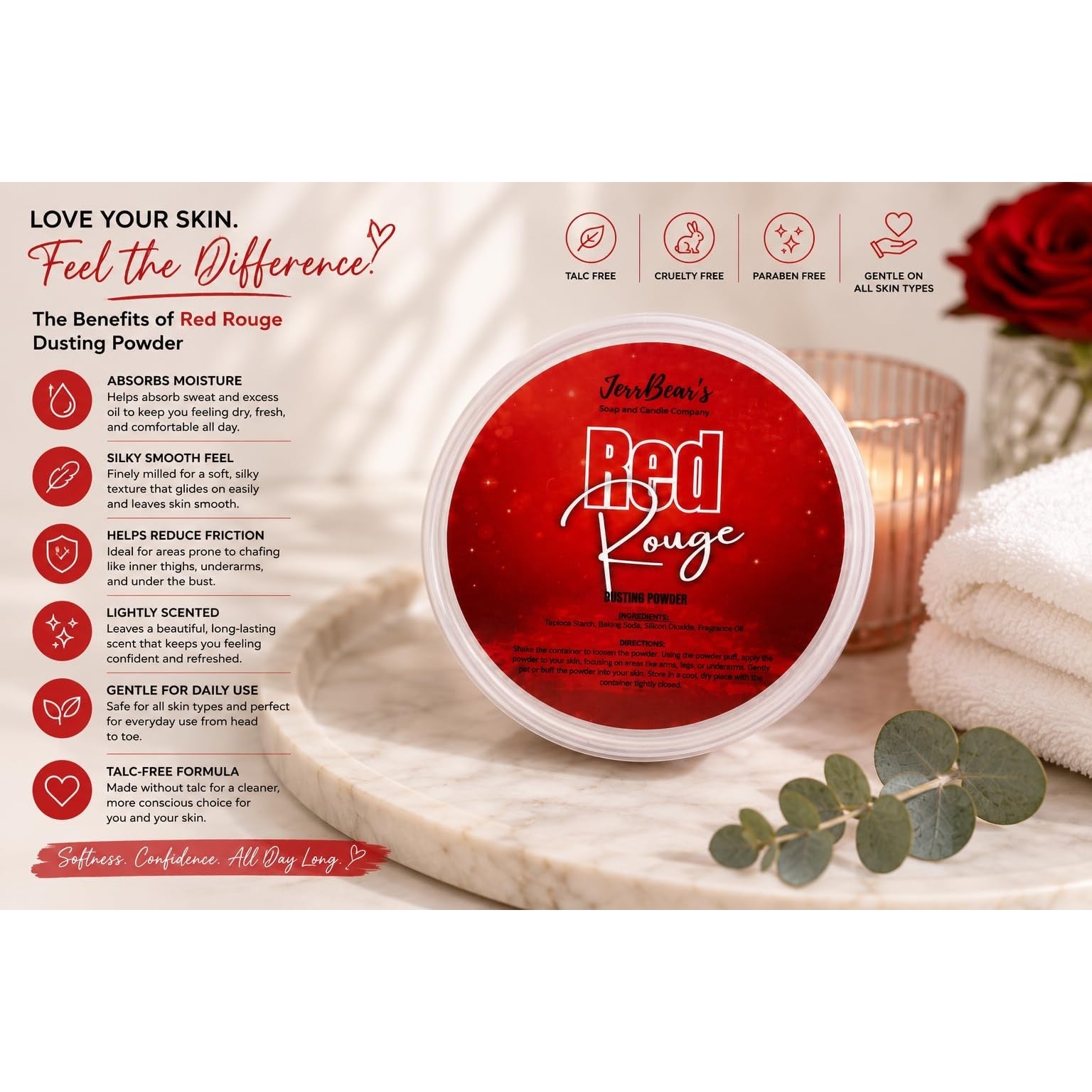 Red Rouge Dusting Powder helps absorb moisture, reduce friction, and provides gentle care. Order online for availability.