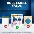 Finish Dishwasher Pods in official packaging, offering unbeatable value for powerful cleaning. Available at Curat Cart.