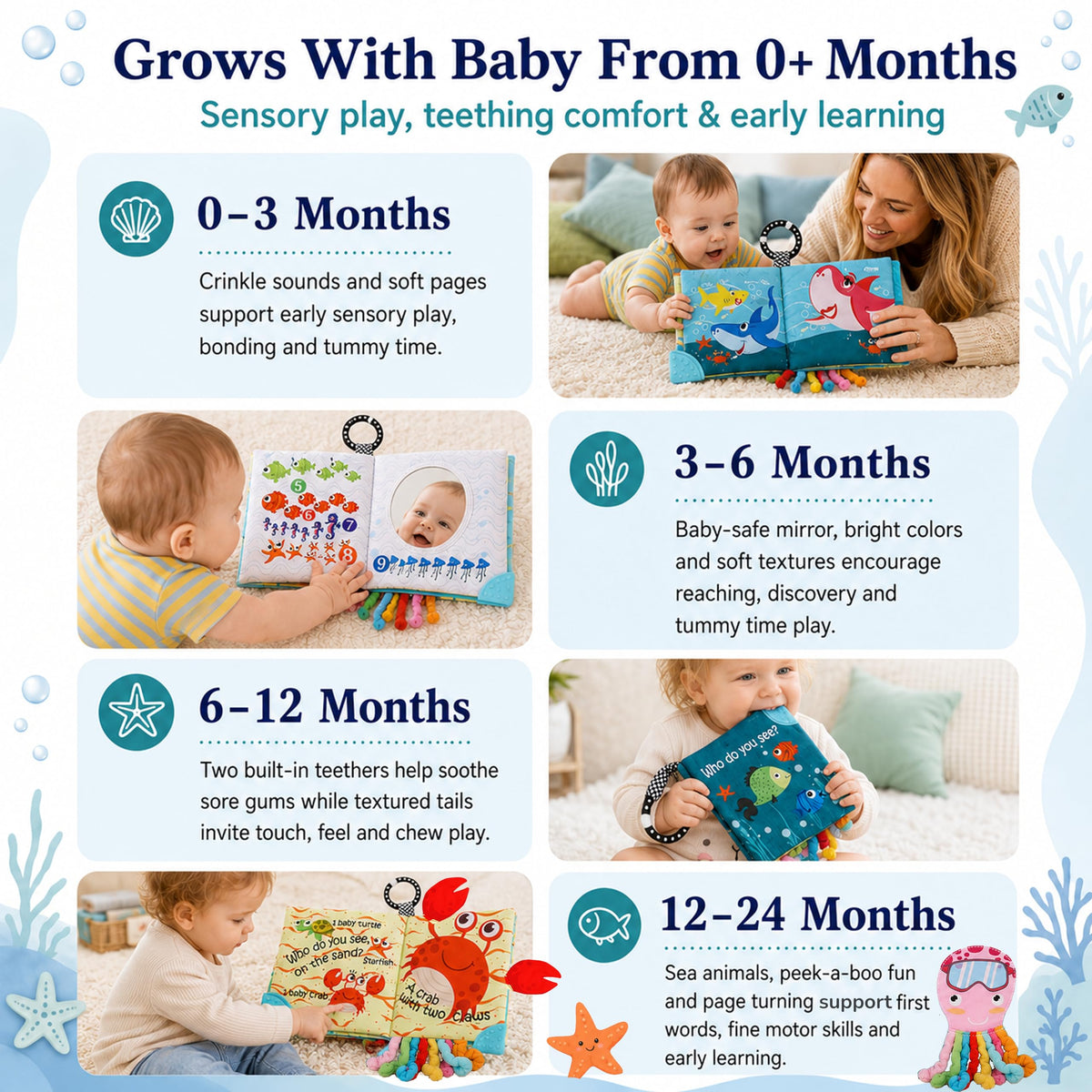Engaging Fish Baby Cloth Crinkle Books in high-quality packaging, perfect for sensory play. Available at Curat Cart.