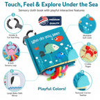 Interactive Fish Baby Cloth Crinkle Book featuring sensory elements and premium quality materials. Available at Curat Cart.