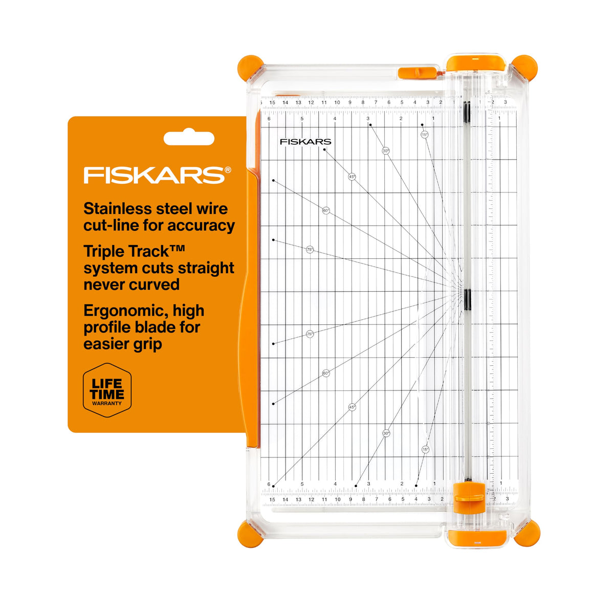 Premium imported Fiskars SureCut Paper Cutter features a stainless steel wire for accuracy and ergonomic design. Available at Curat Cart.