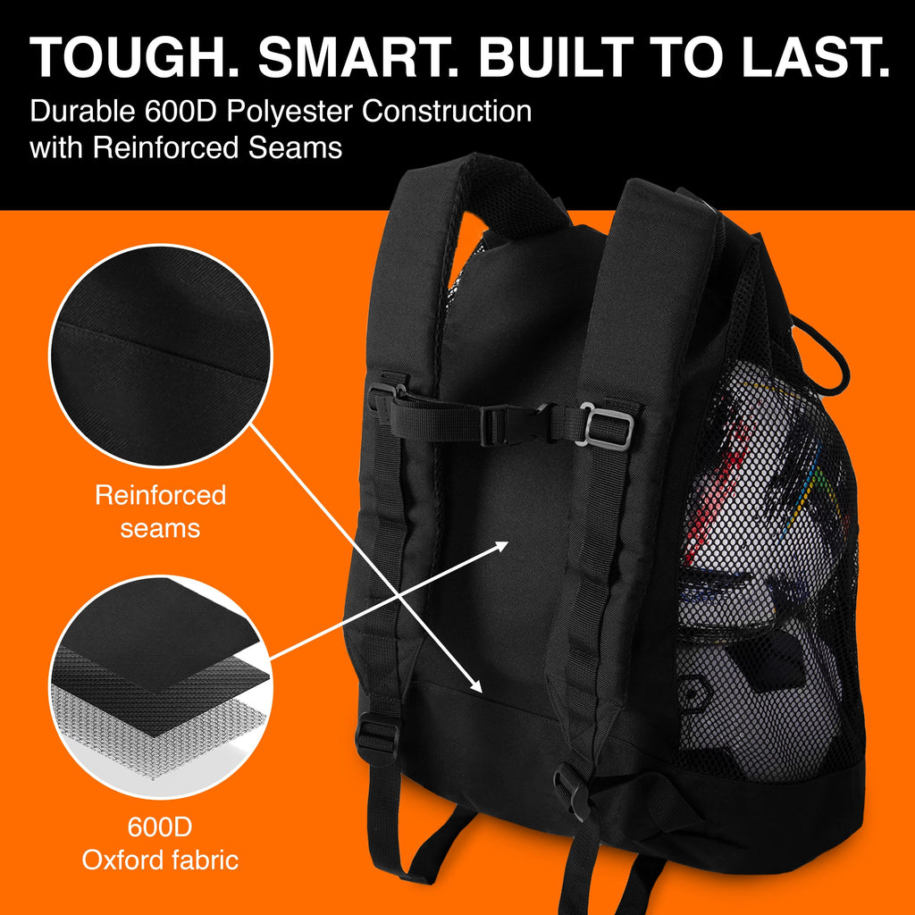 Discover the Fitdom Heavy Duty Mesh Ball Backpack, crafted with durable 600D polyester. Specially curated by Curat Cart for premium quality.