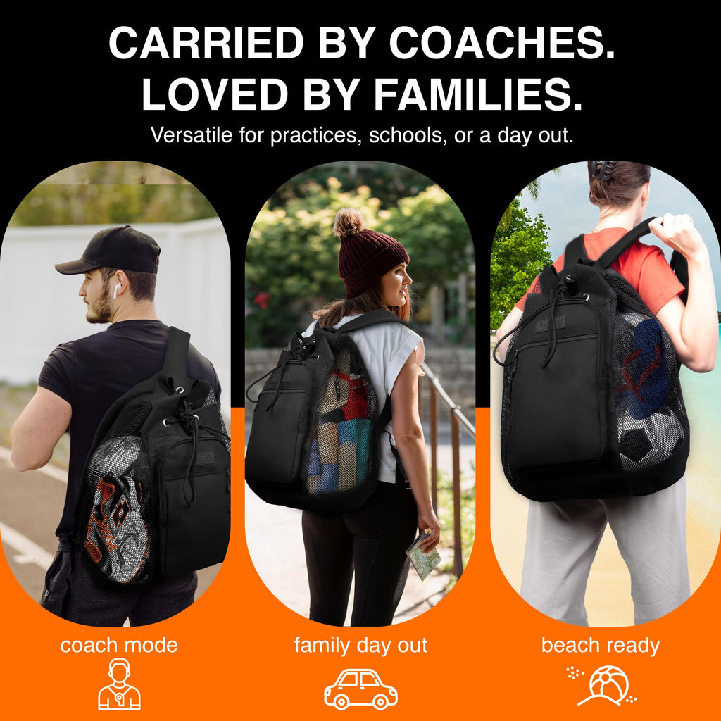 Fitdom Heavy Duty Mesh Ball Backpack, a premium import ideal for coaches and families, available at Curat Cart.