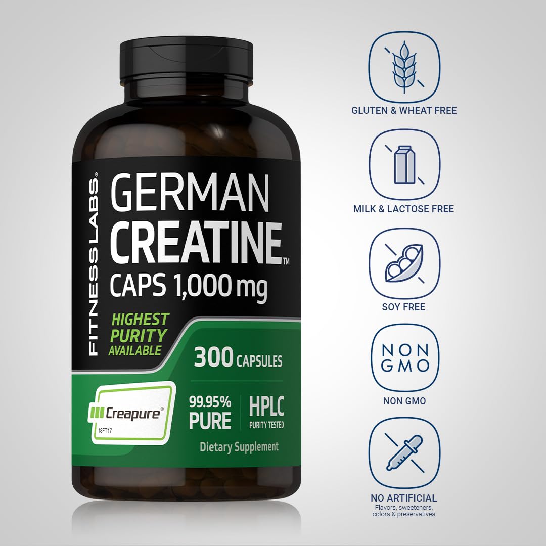 Fitness Labs Creatine Monohydrate Capsules in high-quality packaging, ensuring 99.95% purity, available at Curat Cart.