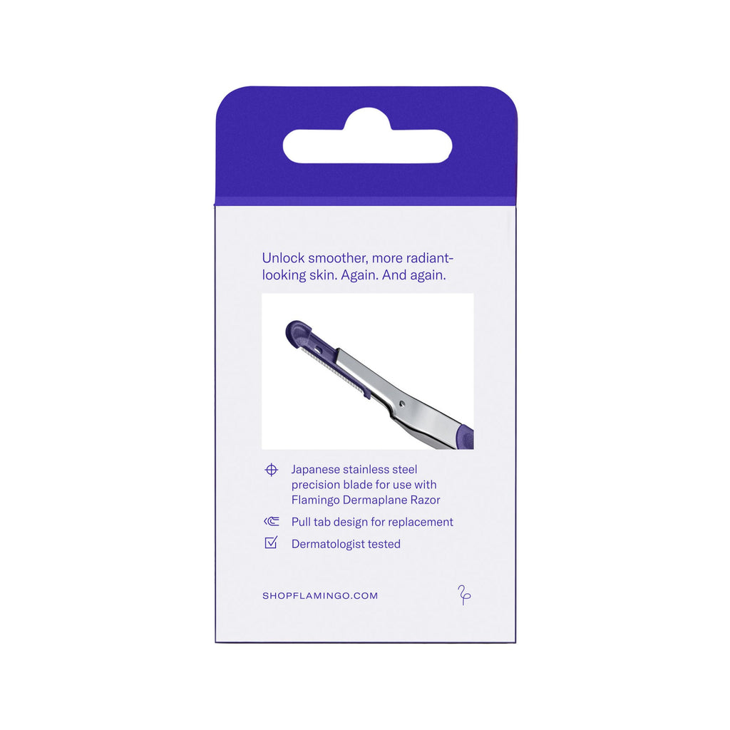 6 Japanese stainless steel blades for Flamingo Dermaplane Razor. Order online for smooth, radiant skin now!