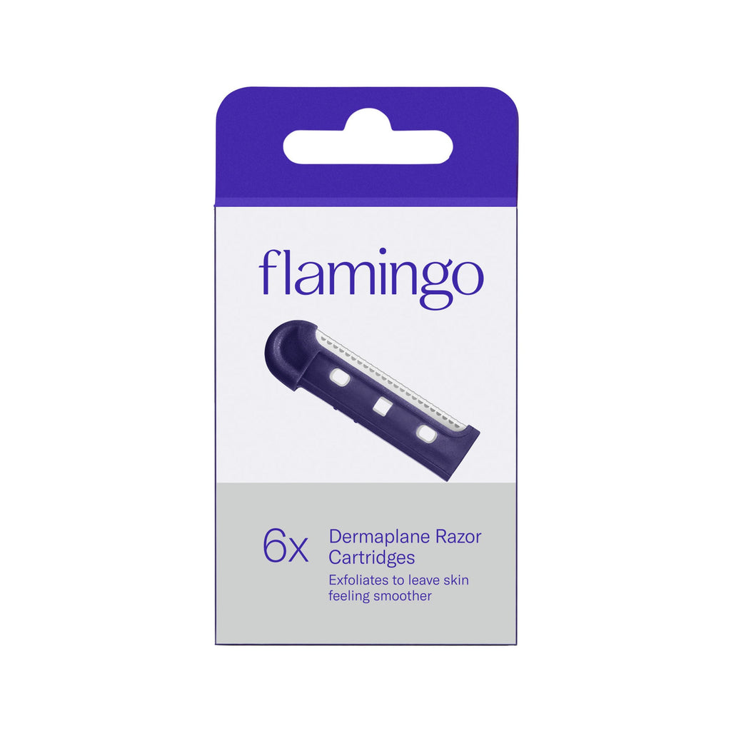 Flamingo dermaplane blades refills pack of 6. Exfoliate for smoother skin. Order now and enhance your skincare routine!