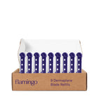Premium imported Flamingo dermaplane blade refills in a sleek display box, perfect for achieving smooth skin.