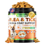 Carmelie's premium imported Flea & Tick Prevention Chewables for dogs enhance skin and coat health. Available at Curat Cart.