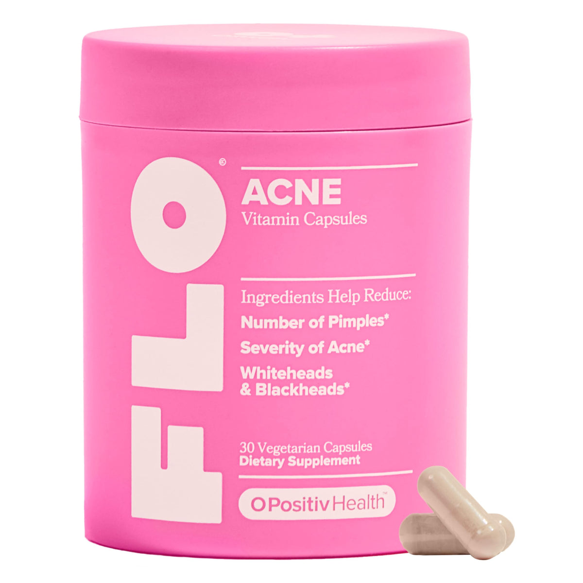 FLO Acne Supplement in premium imported packaging helps reduce pimples and blackheads. Available at Curat Cart.
